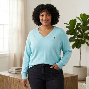 U.S. Polo Assn. V-Neck Sweater- Light Blue- XXL